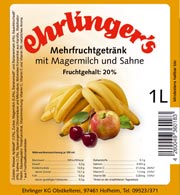 Obstkelterei Ehrlinger Mehrfruchtgetrnk mit Magermilch und Sahne Typ Kirsch-Banane